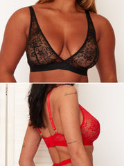 Millie-Mae Twin Pack Triangle Bralettes : Black & Scarlet Red