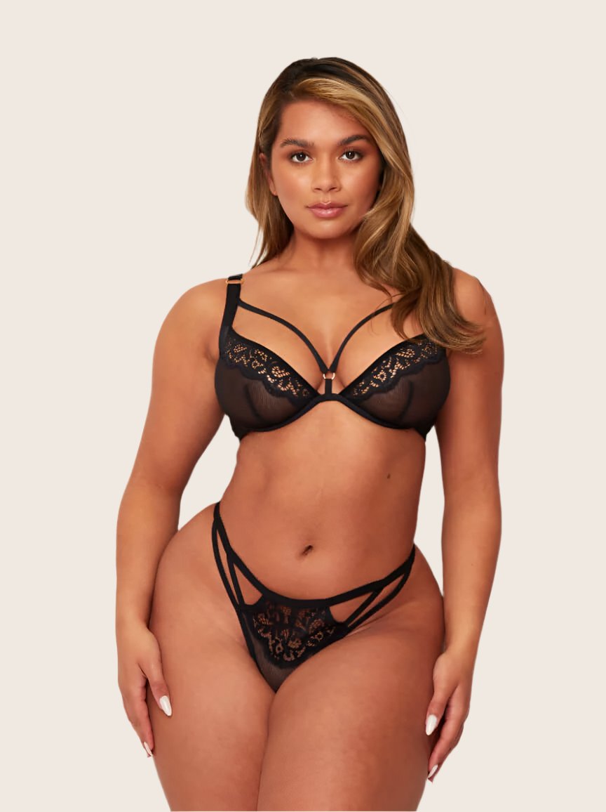 Areilla midnight black wired bra with lace mesh cups