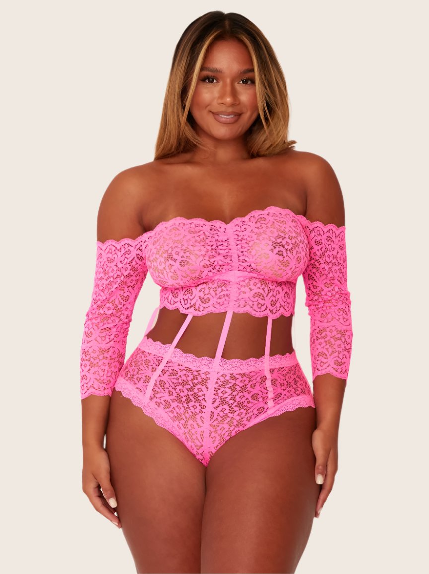 Alix Lace bodysuit in Neon Pink without strap