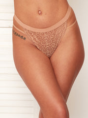 Aria sexy all over lace thong in warm sand