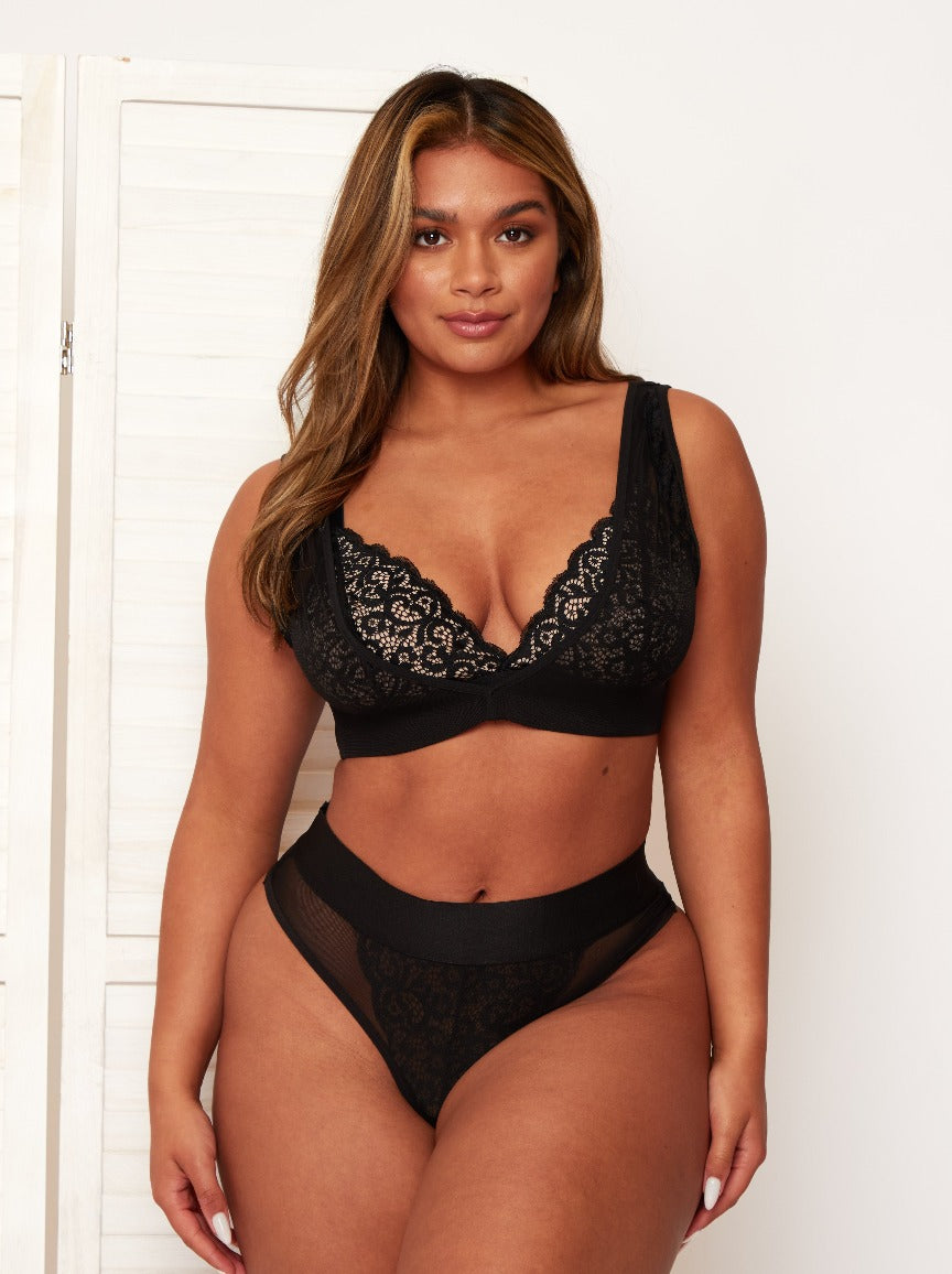 Esme mesh and lace bralette in midnight black